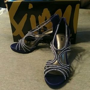 Fioni Night blue open toed high heel dress shoes